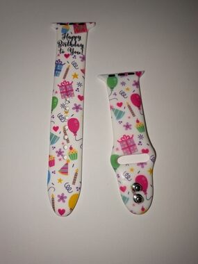 Birthday Party Pattern Sports Watch Band - White (35mm)